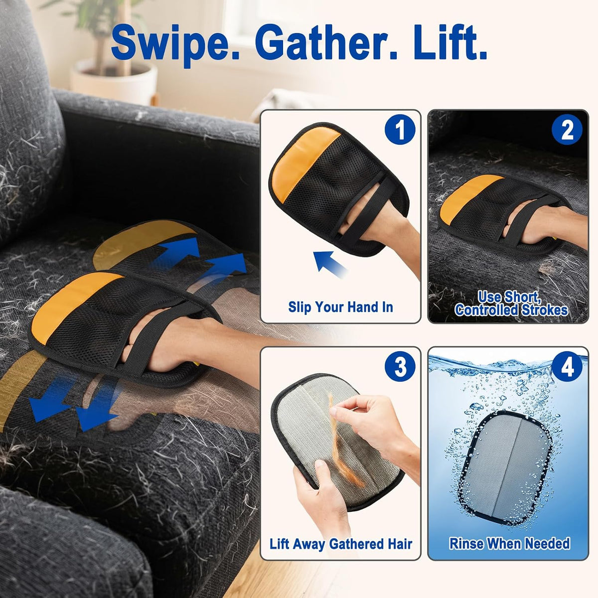 Pet Hair Remover Glove for Furniture, Reusable Mitt for Dogs & Cats, 1 Pack