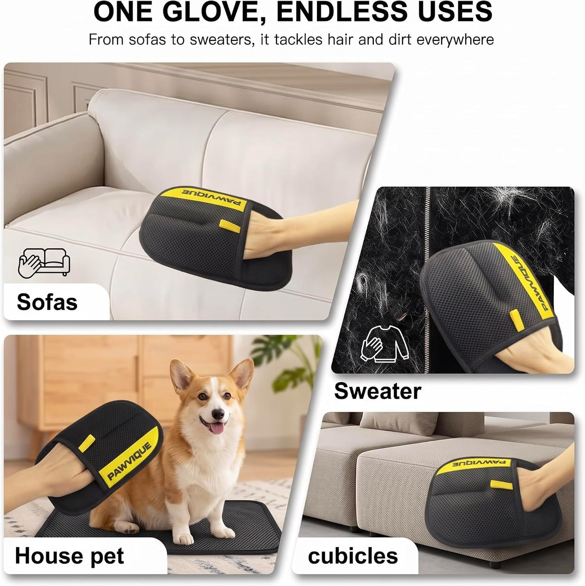 Pet Hair Removal Glove for Dogs & Cats – Electrostatic Reusable Pet Hair Remover for Furniture, Couch, Carpet, Car Seats, Clothes & Bedding | Cat & Dog Hair Remover Mitt