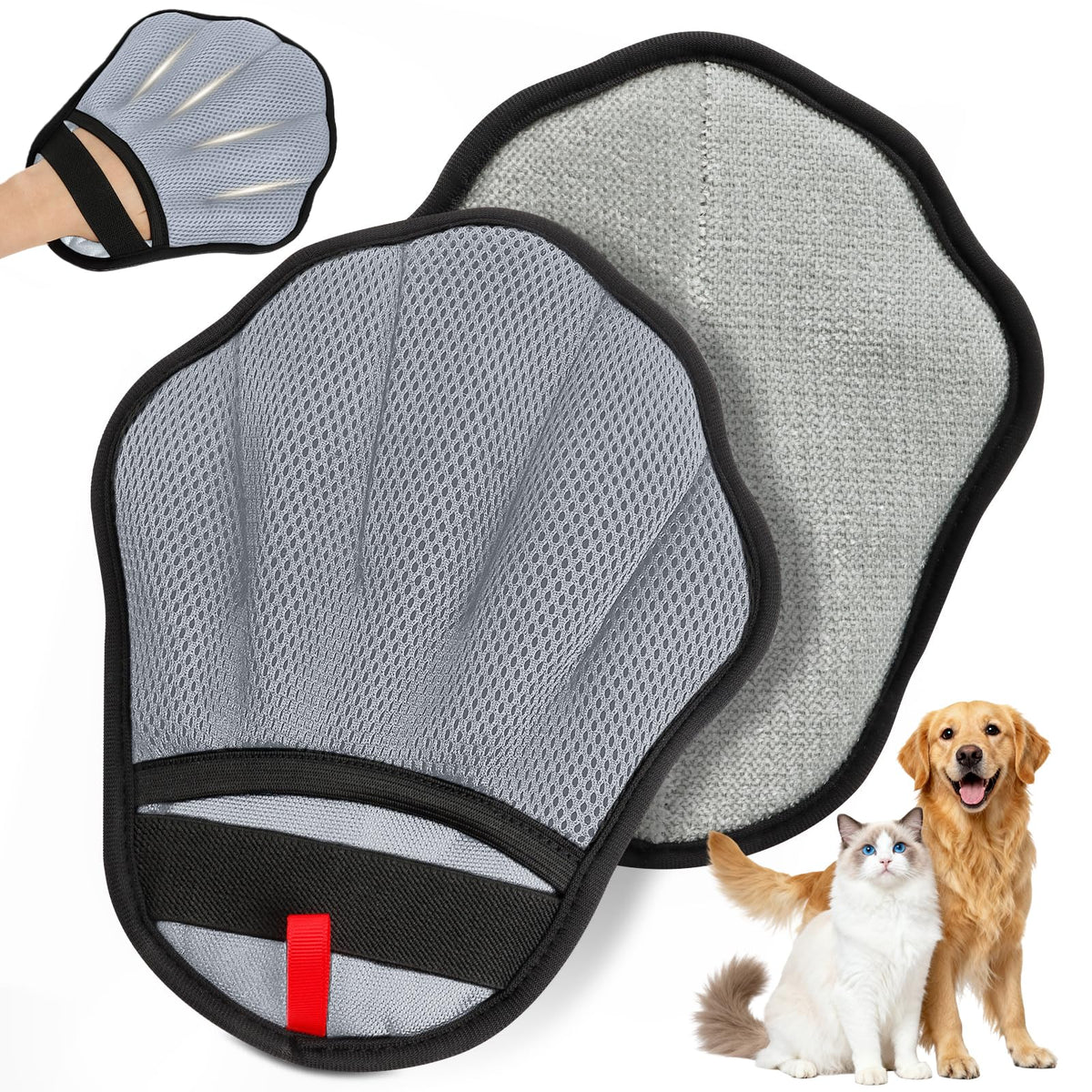 Pet Hair Removal Glove for Cat & Dog, Electrostatic Pet Hair Remover Tool for Furniture, Couch, Laundry, Carpet | Upgraded 5-Finger Washable, Quick Dog & Cat Fur Remover, Black+Black