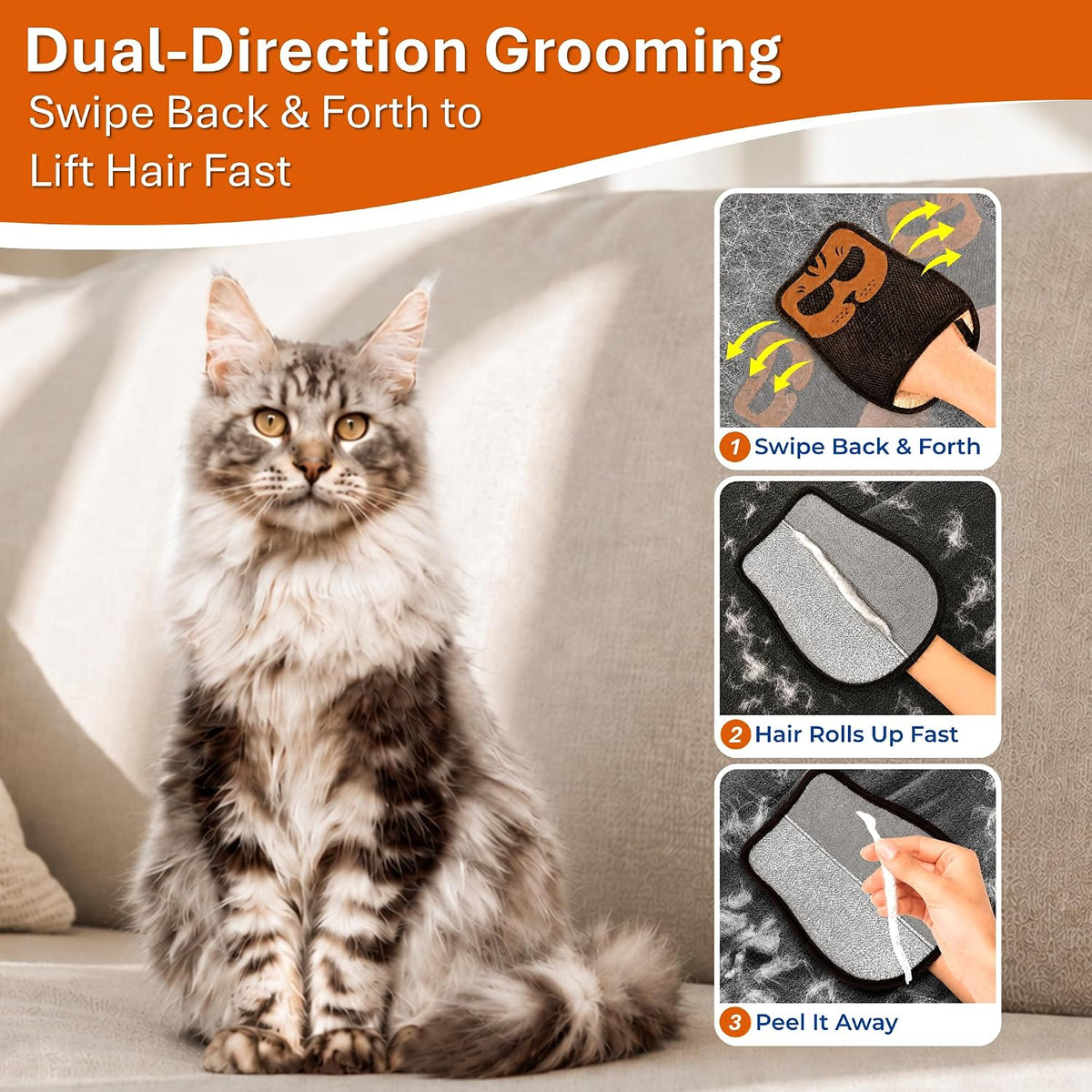Pet Hair Remover Glove for Furniture, Electrostatic Dog & Cat Hair Remover