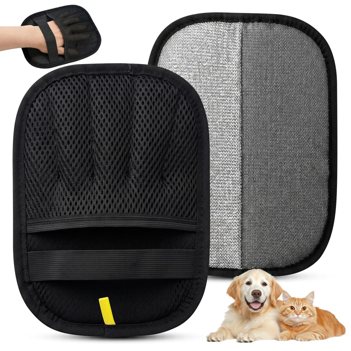 Upgraded Pet Hair Removal Gloves - Electrostatic Grooming Five-Finger Reusable Fur Remover with Snug Elastic Wrist for Dogs and Cats, Magic Brush Pet Needs for Furniture Couch Carpet Clothes Car Seats