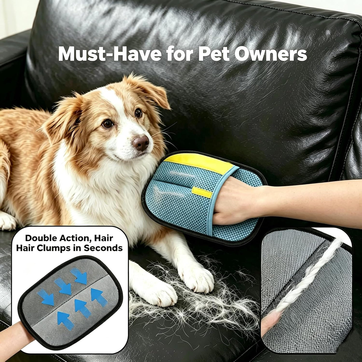 SHIAWASENA Pet Hair Remover Gloves, 2 Pack Electrostatic Deshedding Mitt - Pet Hair Removal Tool for Laundry, Couch, Car Seat - Reusable Pet Grooming Gloves for Cats and Dogs with Grooming Comb