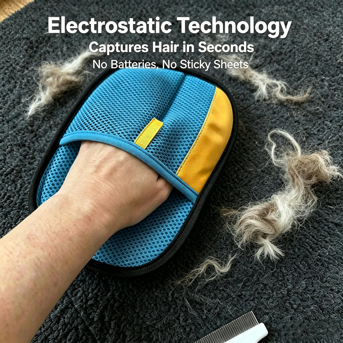 SHIAWASENA Pet Hair Remover Gloves, 2 Pack Electrostatic Deshedding Mitt - Pet Hair Removal Tool for Laundry, Couch, Car Seat - Reusable Pet Grooming Gloves for Cats and Dogs with Grooming Comb