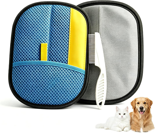 SHIAWASENA Pet Hair Remover Gloves, 2 Pack Electrostatic Deshedding Mitt - Pet Hair Removal Tool for Laundry, Couch, Car Seat - Reusable Pet Grooming Gloves for Cats and Dogs with Grooming Comb